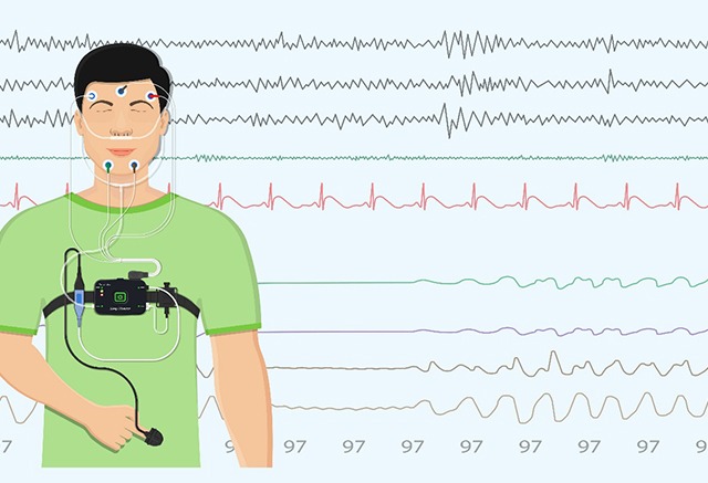 Illustration of a man taking a sleep test