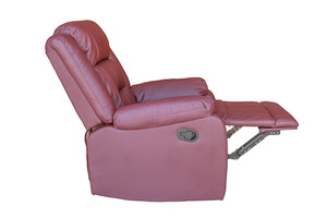 Red reclining chair with the footrest up
