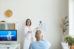 Senior man undergoing eye examination